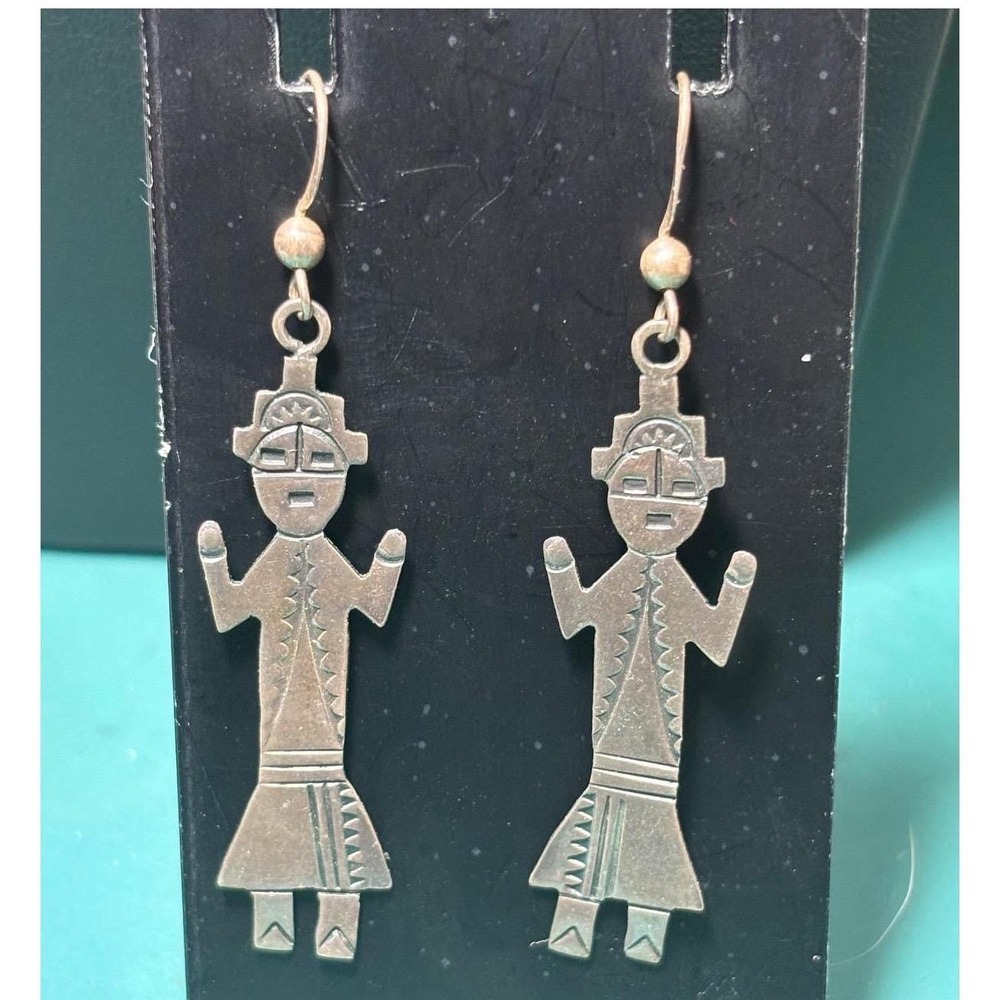 Lonnie A Willie for Joe Delgarito 925 Silver Kachina Drop Earrings Spirit Figure
